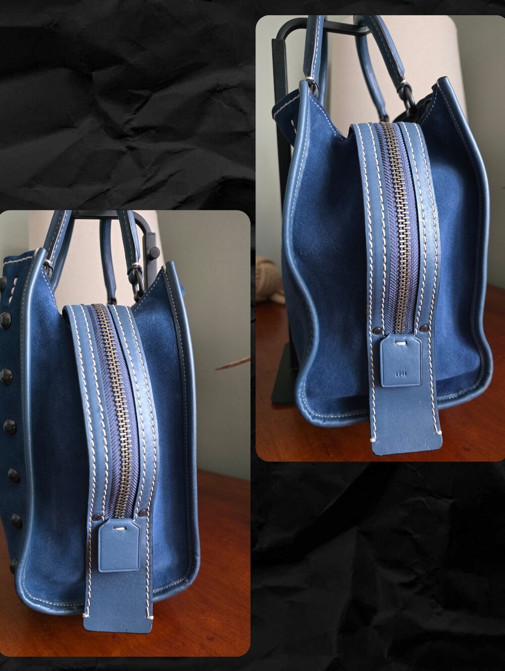 Coach 57163 Rogue 30 Western Rivets Blue Suede Leather Satchel Bag 1941 - Picture 3 of 16